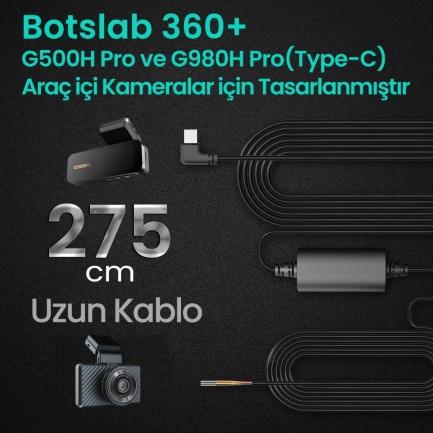 360+ Botslab G980H Pro/G500H Pro Type-C Araç İçi Kamera Park Modu Akü Bağlantı Kablosu (24 Saat Kayıt) - Thumbnail