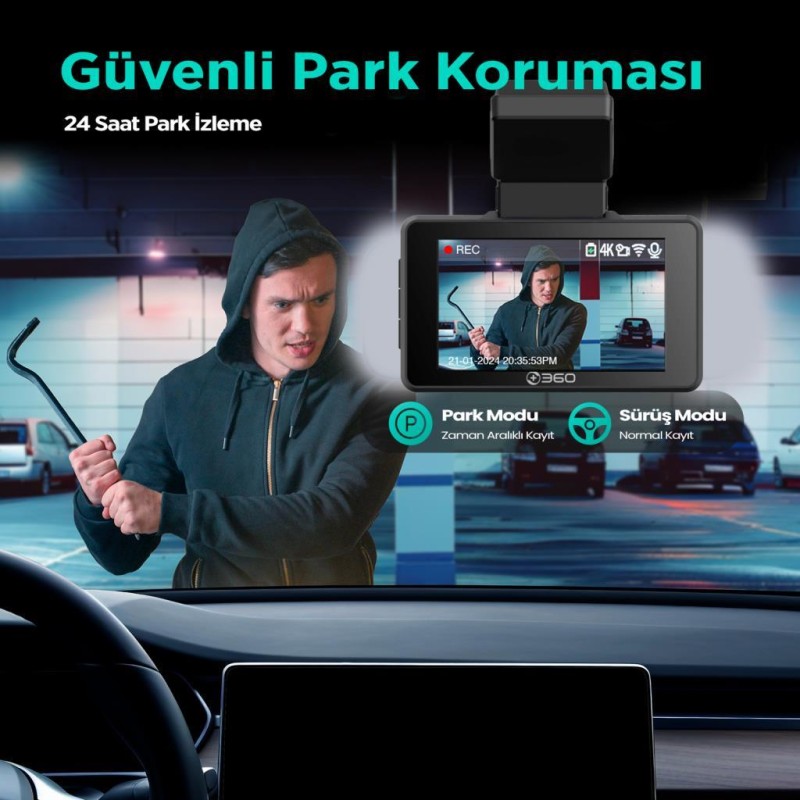 360+ Botslab G980H Pro/G500H Pro Type-C Araç İçi Kamera Park Modu Akü Bağlantı Kablosu (24 Saat Kayıt)