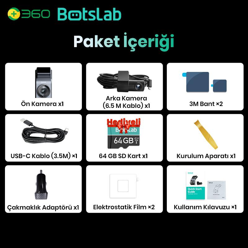 360+ Botslab G300H Plus WDR 4K UHD Ön+Arka WiFi+GPS 170° Geniş Açı Gece Görüşlü Araç İçi Kamera Dash Cam Araç Kamerası +LCD Ekran+G-Sensör+Sesli Kontrol (64GB Hafıza Kartı Hediyeli)