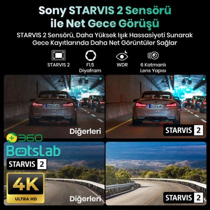 360+ Botslab G300H Plus WDR 4K UHD Ön+Arka WiFi+GPS 170° Geniş Açı Gece Görüşlü Araç İçi Kamera Dash Cam Araç Kamerası +LCD Ekran+G-Sensör+Sesli Kontrol (64GB Hafıza Kartı Hediyeli) - Thumbnail