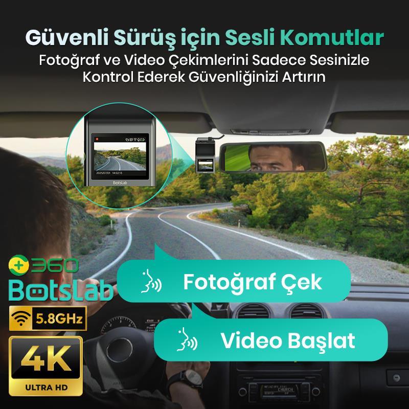360+ Botslab G300H Plus WDR 4K UHD Ön+Arka WiFi+GPS 170° Geniş Açı Gece Görüşlü Araç İçi Kamera Dash Cam Araç Kamerası +LCD Ekran+G-Sensör+Sesli Kontrol (64GB Hafıza Kartı Hediyeli)