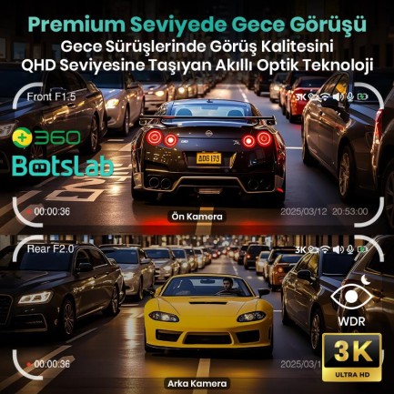 360+ Botslab G300H Pro ADAS 3K Ön+Arka WiFi+GPS 150° Geniş Açı Gece Görüşlü Araç İçi Kamera Dash Cam Araç Kamerası+WDR+LCD Ekran+G-Sensör+Sesli Kontrol - Thumbnail