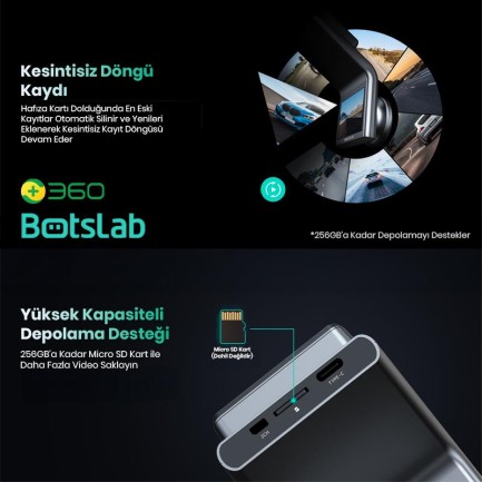 360+ Botslab G300H Pro ADAS 3K Ön+Arka WiFi+GPS 150° Geniş Açı Gece Görüşlü Araç İçi Kamera Dash Cam Araç Kamerası+WDR+LCD Ekran+G-Sensör+Sesli Kontrol - Thumbnail