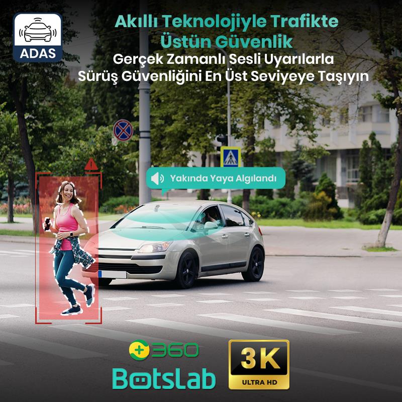 360+ Botslab G300H Pro Dual ADAS 3K Ön+Arka WiFi+GPS 150° Geniş Açı Gece Görüşlü Araç İçi Kamera Dash Cam Araç Kamerası+WDR+LCD Ekran+G-Sensör+Sesli Kontrol