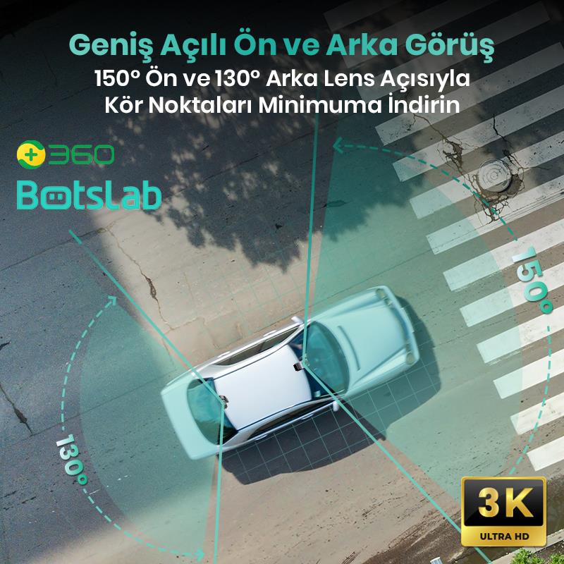 360+ Botslab G300H Pro Dual ADAS 3K Ön+Arka WiFi+GPS 150° Geniş Açı Gece Görüşlü Araç İçi Kamera Dash Cam Araç Kamerası+WDR+LCD Ekran+G-Sensör+Sesli Kontrol
