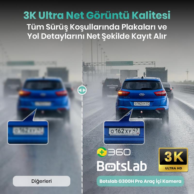 360+ Botslab G300H Pro Dual ADAS 3K Ön+Arka WiFi+GPS 150° Geniş Açı Gece Görüşlü Araç İçi Kamera Dash Cam Araç Kamerası+WDR+LCD Ekran+G-Sensör+Sesli Kontrol