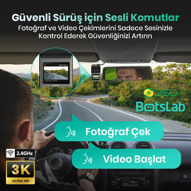 360+ Botslab G300H Pro Dual ADAS 3K Ön+Arka WiFi+GPS 150° Geniş Açı Gece Görüşlü Araç İçi Kamera Dash Cam Araç Kamerası+WDR+LCD Ekran+G-Sensör+Sesli Kontrol