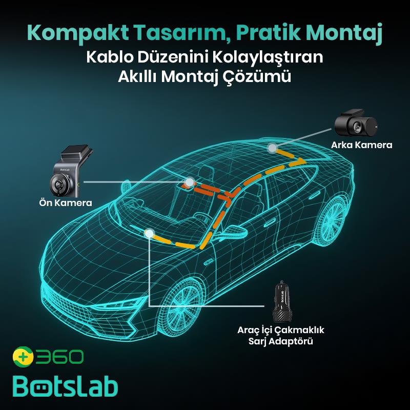 360+ Botslab G300H Pro Dual ADAS 3K Ön+Arka WiFi+GPS 150° Geniş Açı Gece Görüşlü Araç İçi Kamera Dash Cam Araç Kamerası+WDR+LCD Ekran+G-Sensör+Sesli Kontrol