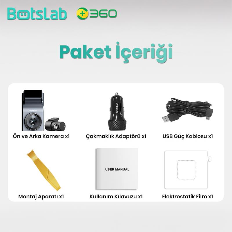360+ Botslab G300H Pro Dual ADAS 3K Ön+Arka WiFi+GPS 150° Geniş Açı Gece Görüşlü Araç İçi Kamera Dash Cam Araç Kamerası+WDR+LCD Ekran+G-Sensör+Sesli Kontrol