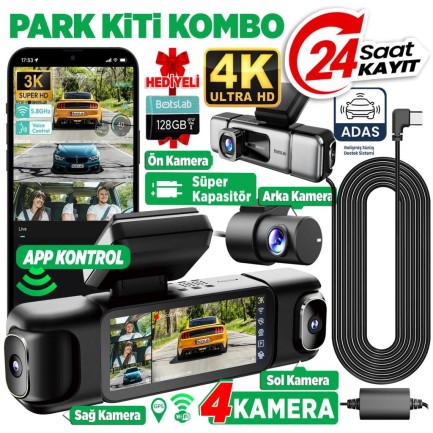360+ Botslab G980H Pro 3K 4 Kameralı Wifi+GPS Akıllı Araç İçi Kamera +170° Geniş Açı+Süper Kapasitör+Sesli Kontrol+Gece Görüşlü (128GB HAFIZA KARTI HEDİYELİ) + Type-C Park Modu Kiti Combo - Thumbnail