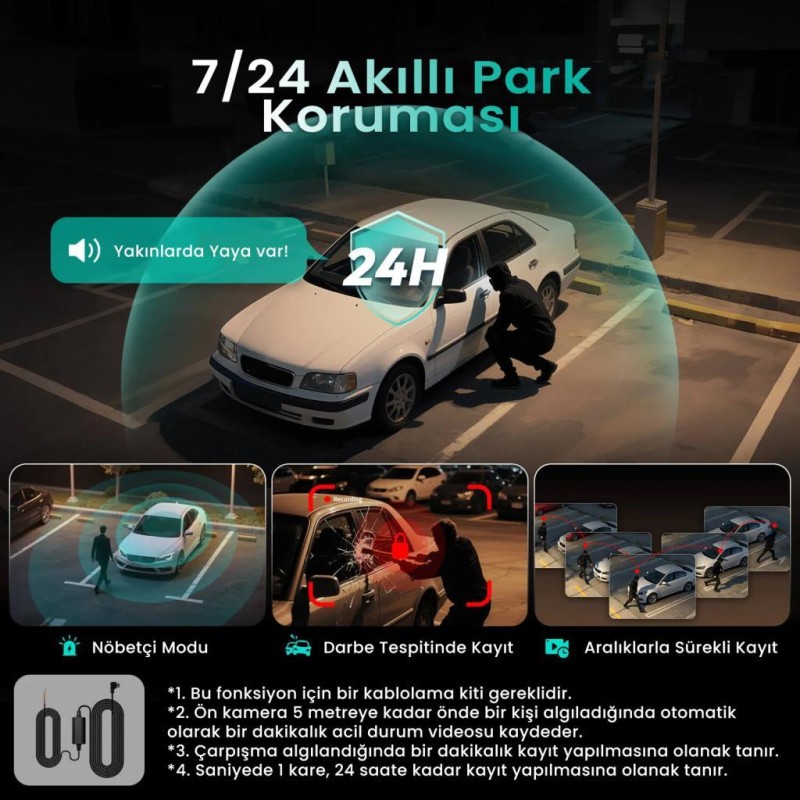 360+ Botslab G980H Pro 3K 4 Kameralı Wifi+GPS Akıllı Araç İçi Kamera +170° Geniş Açı+Süper Kapasitör+Sesli Kontrol+Gece Görüşlü (128GB HAFIZA KARTI HEDİYELİ) + Type-C Park Modu Kiti Combo