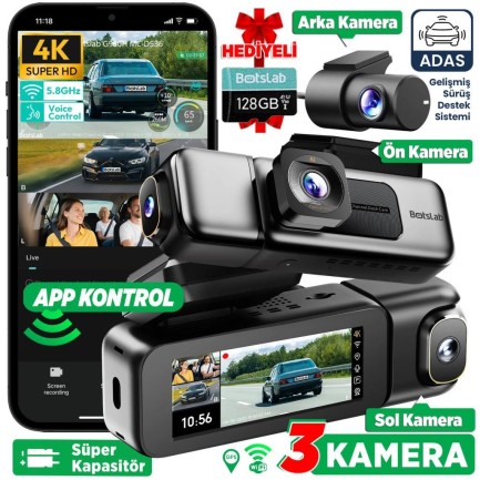 360+ - 360+ Botslab G980H Pro ADAS 4K 3 Kameralı Akıllı Araç İçi Kamera