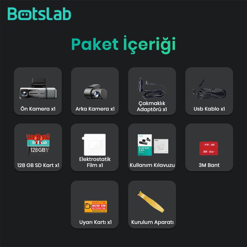 360+ Botslab G980H Pro 4K 3 Kameralı WiFi+GPS Akıllı Araç İçi Kamera +170° Geniş Açı+Süper Kapasitör+Sesli Kontrol+Gece Görüşlü (128GB HAFIZA KARTI HEDİYELİ)