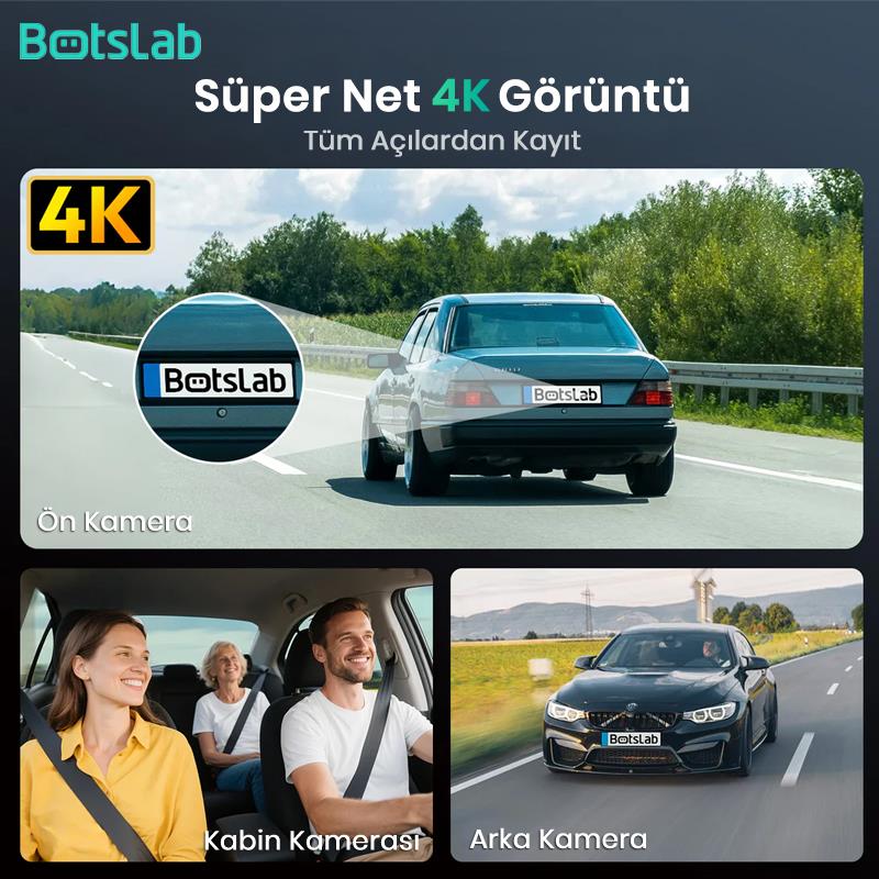 360+ Botslab G980H Pro 4K 3 Kameralı WiFi+GPS Akıllı Araç İçi Kamera +170° Geniş Açı+Süper Kapasitör+Sesli Kontrol+Gece Görüşlü (128GB HAFIZA KARTI HEDİYELİ)