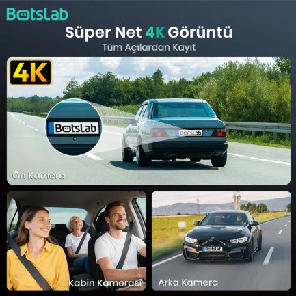 360+ Botslab G980H Pro 4K 3 Kameralı WiFi+GPS Akıllı Araç İçi Kamera +170° Geniş Açı+Süper Kapasitör+Sesli Kontrol+Gece Görüşlü (128GB HAFIZA KARTI HEDİYELİ) - Thumbnail