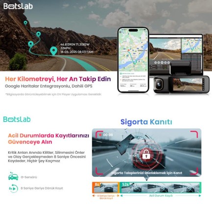 360+ Botslab G980H Pro 4K 3 Kameralı WiFi+GPS Akıllı Araç İçi Kamera +170° Geniş Açı+Süper Kapasitör+Sesli Kontrol+Gece Görüşlü (128GB HAFIZA KARTI HEDİYELİ) - Thumbnail