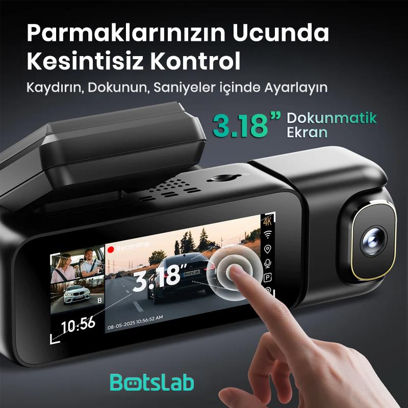 360+ Botslab G980H Pro 4K 3 Kameralı WiFi+GPS Akıllı Araç İçi Kamera +170° Geniş Açı+Süper Kapasitör+Sesli Kontrol+Gece Görüşlü (128GB HAFIZA KARTI HEDİYELİ)