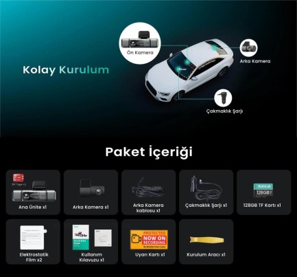 360+ Botslab G980H Pro 3K 4 Kameralı Wifi+GPS Akıllı Araç İçi Kamera +170° Geniş Açı+Süper Kapasitör+Sesli Kontrol+Gece Görüşlü (128GB HAFIZA KARTI HEDİYELİ) - Thumbnail