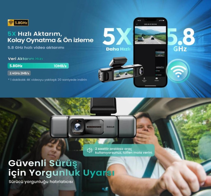 360+ Botslab G980H Pro 3K 4 Kameralı Wifi+GPS Akıllı Araç İçi Kamera +170° Geniş Açı+Süper Kapasitör+Sesli Kontrol+Gece Görüşlü (128GB HAFIZA KARTI HEDİYELİ)