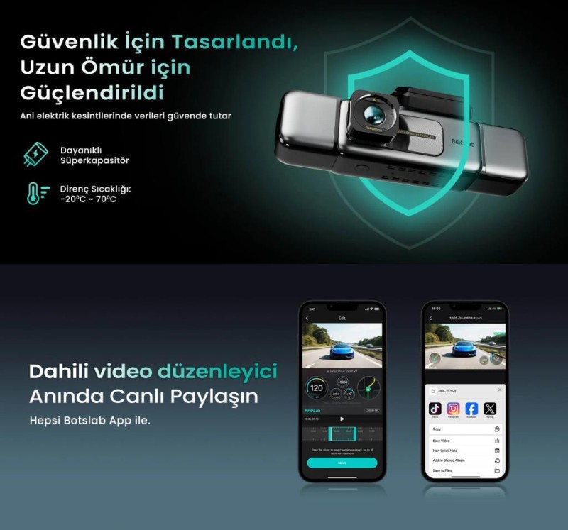 360+ Botslab G980H Pro 3K 4 Kameralı Wifi+GPS Akıllı Araç İçi Kamera +170° Geniş Açı+Süper Kapasitör+Sesli Kontrol+Gece Görüşlü (128GB HAFIZA KARTI HEDİYELİ)