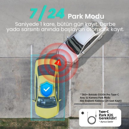 360+ Botslab G500H Pro ADAS Ön 3K QHD - Arka 1080P FHD 150° Geniş Açı WiFi+GPS Gece Görüşlü Akıllı Araç İçi Kamera +Park Modu Kiti Combo - Thumbnail