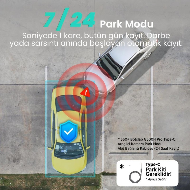 360+ Botslab G500H Pro ADAS Ön 3K QHD - Arka 1080P FHD 150° Geniş Açı WiFi+GPS Gece Görüşlü Akıllı Araç İçi Kamera +Park Modu Kiti Combo 