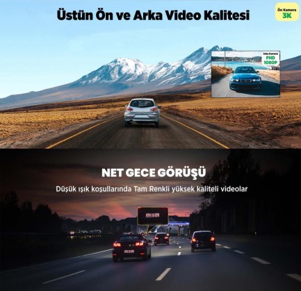 360+ Botslab G500H Pro ADAS Ön 3K QHD - Arka 1080P FHD 150° Geniş Açı WiFi+GPS Gece Görüşlü Akıllı Araç İçi Kamera +Park Modu Kiti Combo - Thumbnail