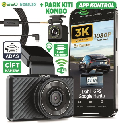 360+ Botslab G500H Pro ADAS Ön 3K QHD - Arka 1080P FHD 150° Geniş Açı WiFi+GPS Gece Görüşlü Akıllı Araç İçi Kamera +Park Modu Kiti Combo - Thumbnail