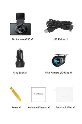 360+ G500H Wifi + GPS 2K Çift Kameralı 160° Geniş Açı Lens Gece Görüşlü Akıllı Araç İçi Kamera + 1080P Arka Kamera + Samsung 64GB Combo - Thumbnail