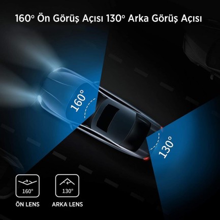 360+ G500H Wifi + GPS 2K Çift Kameralı 160° Geniş Açı Lens Gece Görüşlü Akıllı Araç İçi Kamera + 1080P Arka Kamera + Samsung 64GB Combo - Thumbnail