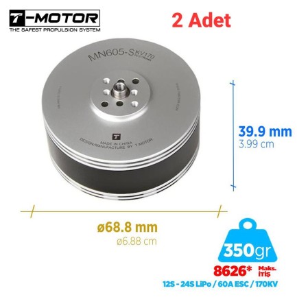 T-Motor MN605-S 170KV Brushless Fırçasız UAV Motor VTOL Multikopter Multi-rotor Quadcopter Hexacopter Drone Motoru (2Adet)