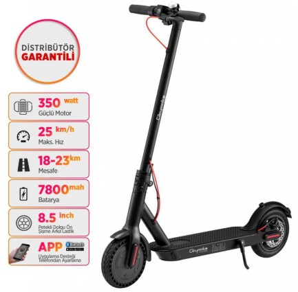 Citymate Plus 350 Watt Elektrikli Scooter Bluetooth'lu 8.5" Şişme Teker Siyah