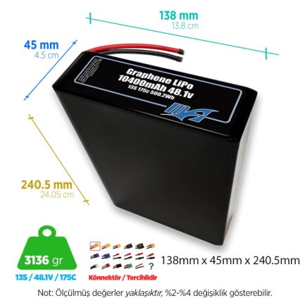MaxAmps Graphene LiPo 10400 mAh 13S 2P 175C 48.1v Lityum Polimer LiPo Batarya Pil