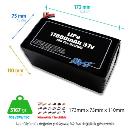MaxAmps 17000 mAh 10S 15C 37v Lityum Polimer LiPo Batarya Pil