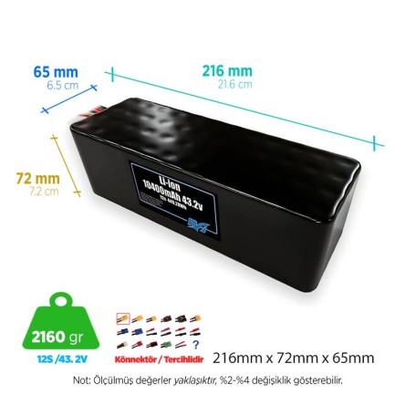 MaxAmps 10400 mAh 12S 4P 43.2v Lityum İon Li-İon Batarya Pil