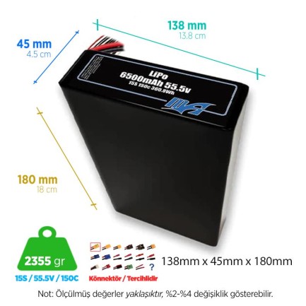 MaxAmps 6500 mAh 15S 2P 150C 55.5v Lityum Polimer LiPo Batarya Pil