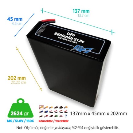 MaxAmps 8000 mAh 14S 2P 150C 51.8v Lityum Polimer LiPo Batarya Pil