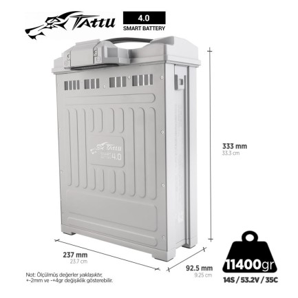 Tattu 4.0 14S 30000 mAh HV 35C 53.2V Lityum Polimer Li-Po Lipo Smart Batarya Drone Pil