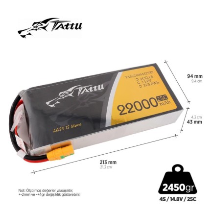 Tattu G-Tech 4S 22000mAh 14.8V 25C Lityum Polimer Li-Po Lipo Batarya Drone Pil