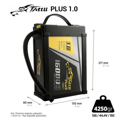 Tattu Plus 1.0 Compact 12S 16000mAh 44.4V 15C Lityum Polimer Li-Po Lipo Smart Batarya Drone Pil