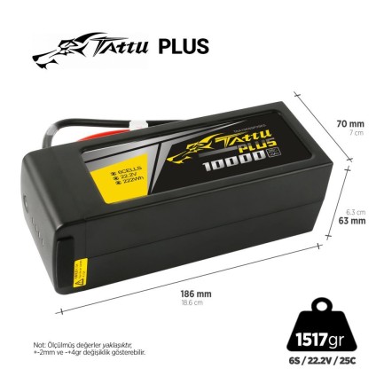 Tattu Plus 6S 10000mAh 22.2V 25C Lityum Polimer Li-Po Lipo Batarya Drone Pil