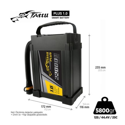 Tattu Plus 1.0 12S 22000mAh 44.4V 25C Lityum Polimer Li-Po Lipo Smart Batarya Drone Pil