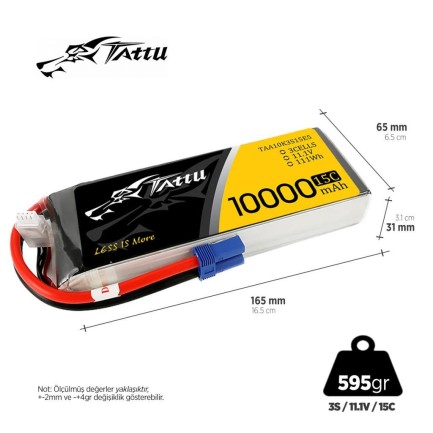 Tattu 3S 10000mAh 11.1V 15C Lityum Polimer Li-Po Lipo Batarya Drone Pil Tattu 3S 10000mAh 11.1V 15C Lityum Polimer Li-Po Lipo Batarya Drone Pil
