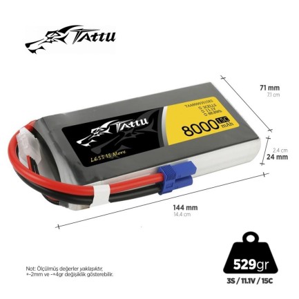 Tattu 3S 8000mAh 11.1V 15C Lityum Polimer Li-Po Lipo Batarya Drone Pil Tattu 3S 8000mAh 11.1V 15C Lityum Polimer Li-Po Lipo Batarya Drone Pil