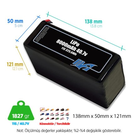 MaxAmps 8000 mAh Lite 11S 20C 40.7v Lityum Polimer LiPo Batarya Pil