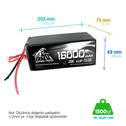 Leopard Power 16000mah 6S 20C Solid Stated Battery for UAV Lityum Polimer Lipo Batarya Pil