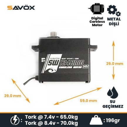 Savox SW-1240MG Digital Servo Coreless Motor High Voltage Su Geçirmez Metal Dişli Savox SW-1240MG Digital Servo Coreless Motor High Voltage Su Geçirmez Metal Dişli