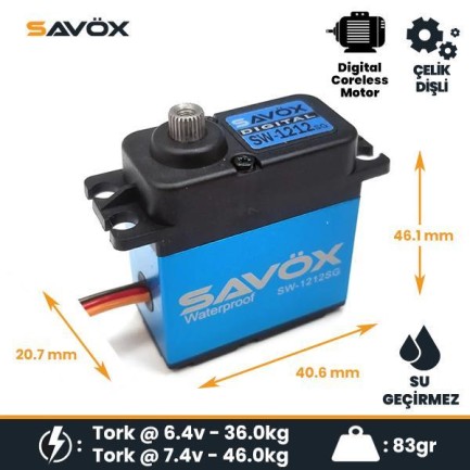 Savox SW1212SGP Digital Servo Coreless Motor with Soft Start High Voltage Su Geçirmez Çelik Dişli Savox SW1212SGP Digital Servo Coreless Motor with Soft Start High Voltage Su Geçirmez Çelik Dişli