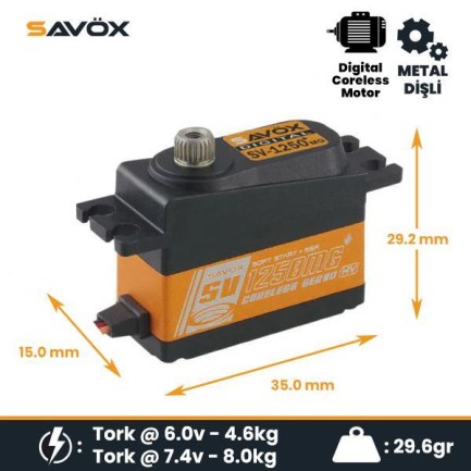 Savox SV1255MGP Digital Servo Coreless Motor with Soft Start High Voltage Metal Dişli Savox SV1255MGP Digital Servo Coreless Motor with Soft Start High Voltage Metal Dişli