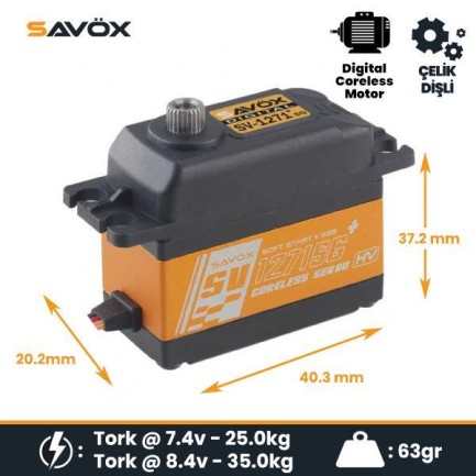 Savox SV1271SGP Digital Servo Coreless Motor with Soft Start High Voltage Çelik Dişli Savox SV1271SGP Digital Servo Coreless Motor with Soft Start High Voltage Çelik Dişli
